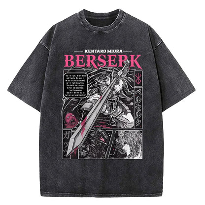 Berserk Print T Shirt Men Vintage Washed T-Shirt Anime Guts Graphic Tshirt Hip hop Streetwear Tees Casual Berserk Clothes