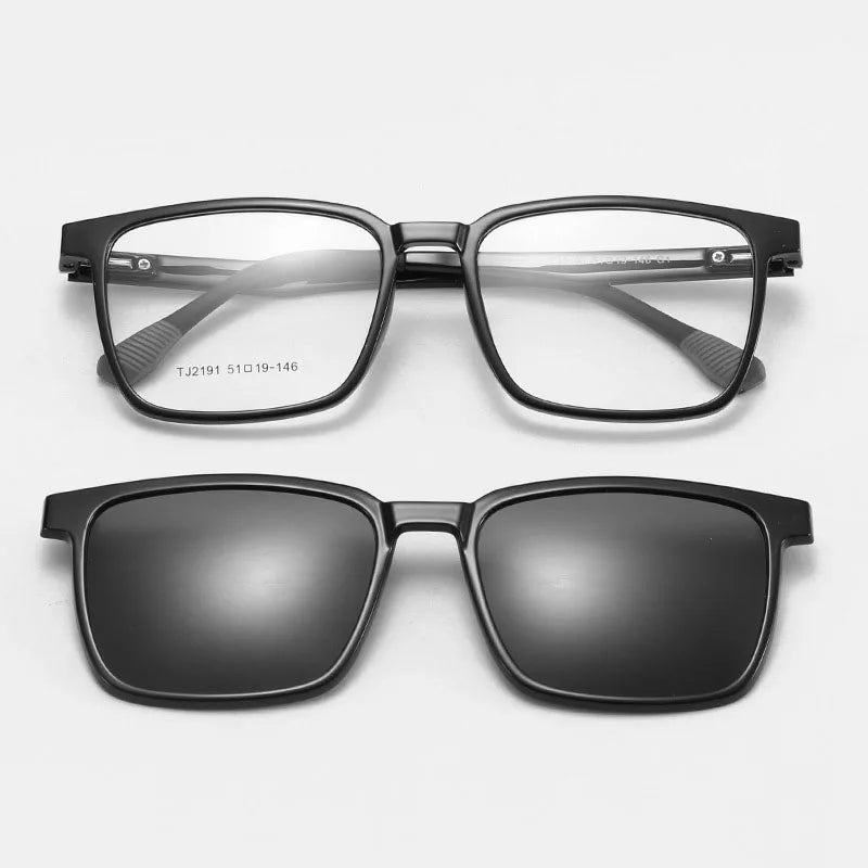 Magnetic Clip-On Glasses – Polarized Prescription Sunglasses with TR90 Frame for Men Women