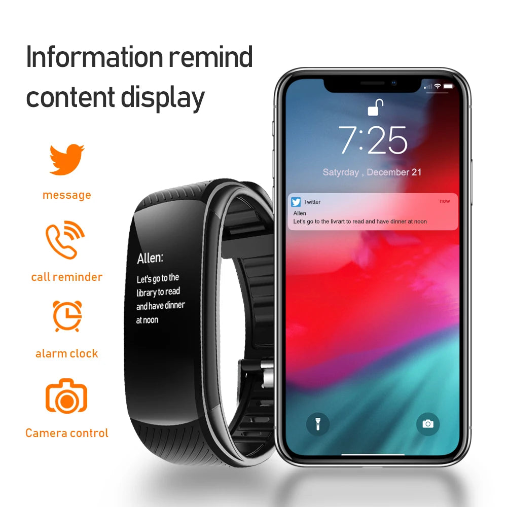 C5S Smart Bracelet IP67 Support Heart Rate Blood Pressure Blood Oxygen Measurement Call Reminder 3 Sports Modes For Men Women
