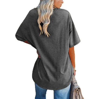 Women's Short Sleeve T Shirt - Cotton Broadcloth Polyester Fabric Top, Loose Fit Tee