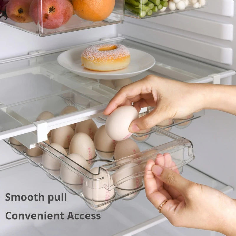 Refrigerator Egg Storage Box - Drawer Style Plastic Egg Holder and Fresh-Keeping Food Rack
