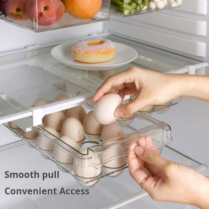 Refrigerator Egg Storage Box - Drawer Style Plastic Egg Holder and Fresh-Keeping Food Rack
