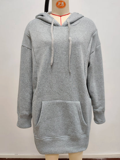 Oversized Hoodie Dress Women Loose Long Sleeve Pocket Drawstring Sweatshirt Dress Casual Streetwear Daily Wear Warm Pullover