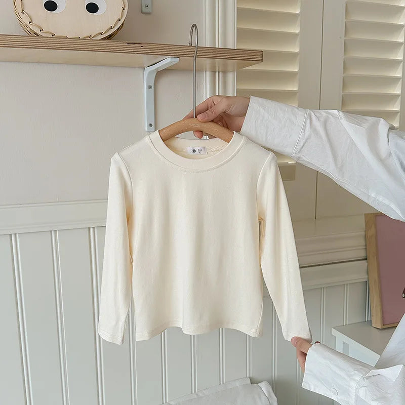 9 Colors Children's T-shirt Cotton Long Sleeve Solid Color Base Coat Leisure Wear Boys Girls Tops Kids Clothes