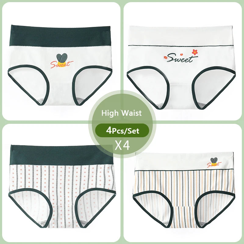4Pcs/Set High Waist Cotton Panties Women Body Shaper Underwear Fashion Print Panty Girls Briefs Seamless Female Lingerie