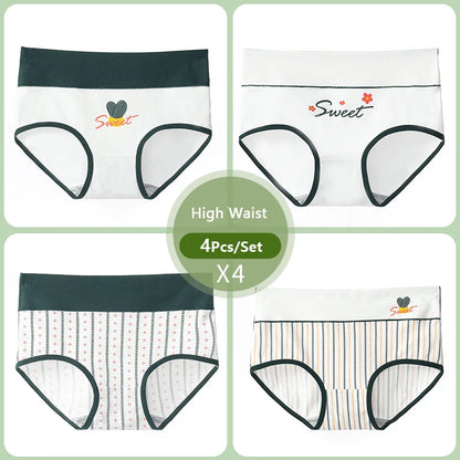 4Pcs/Set High Waist Cotton Panties Women Body Shaper Underwear Fashion Print Panty Girls Briefs Seamless Female Lingerie