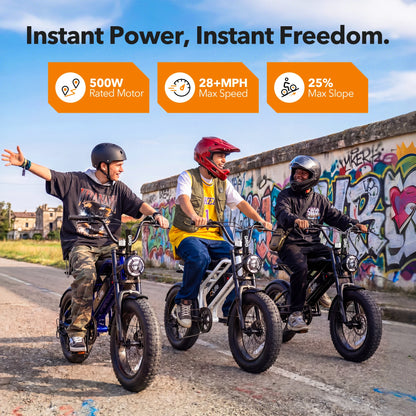 Qlife Spark D1 Electric Bike for Adults, 1500W Peak Motor 48V 10.4 Ah, 16" Fat Tires Electric Mountain Bike, 28 MPH 50Mi Range Off-Road Ebike with Full Suspension