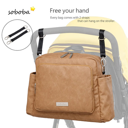 Soboba 2023 New Diaper Bags for Mother Waterproof Large Capacity Solid Polyester Diaper Backpacks Travel Bag for Newborn Baby