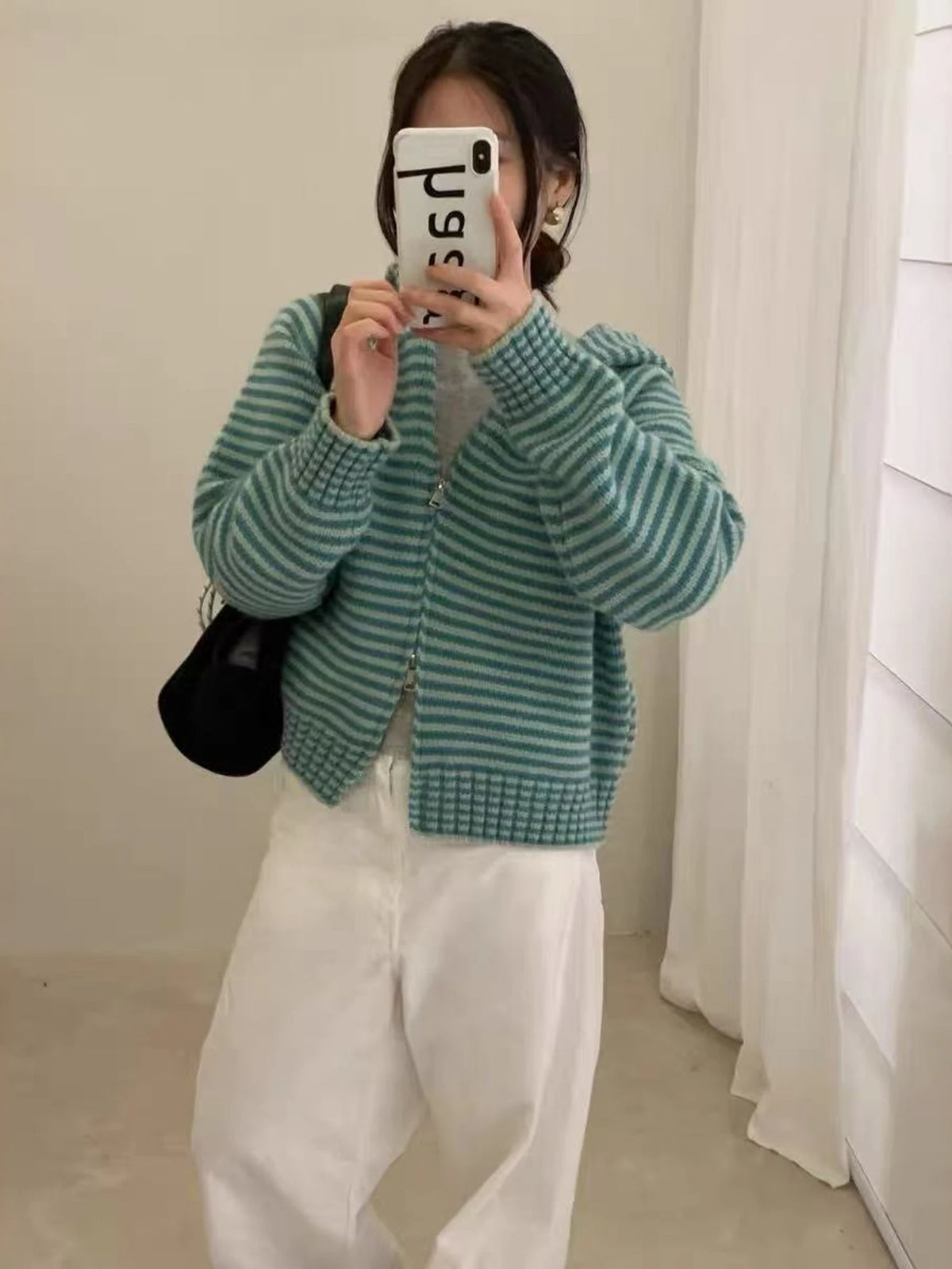 Purple Striped Hooded Sweater Jacket Women's Open Cardigan Autumn Winter Korean Style Soft Thickened Knitted Shirt Inner Wear...