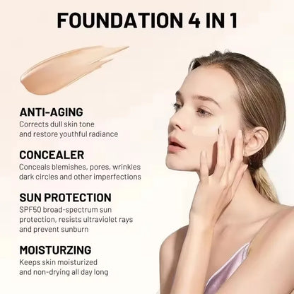 4-in-1 Foundation Liquid Makeup 4 In 1 Foundation Light Spectrum Sunscreen Serum Liquid Hydrating Full Coverage Concealer SPF 50
