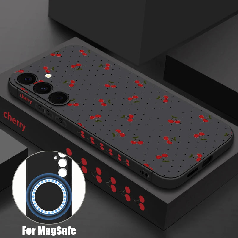 Little Cherry Magnetic Case For Samsung Galaxy S25 FE S26 S25 S24 S23 S22 Ultra Plus For Magsafe Wireless Charge Lanyard Cover