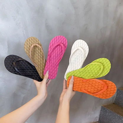 Simple Solid Color Flat Soled Slippers Massage Lingge Platform Flip Flops Beachwear EVA Home Slides Sandals Beach
