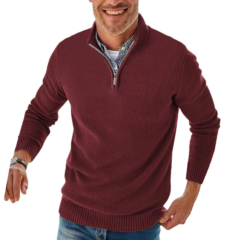 Men Long Sleeve Zipper Pullover Sweater Fit Mock Neck Casual Knitted Polo Sweater Warm Turtleneck Pullover Sweater Work Jumper