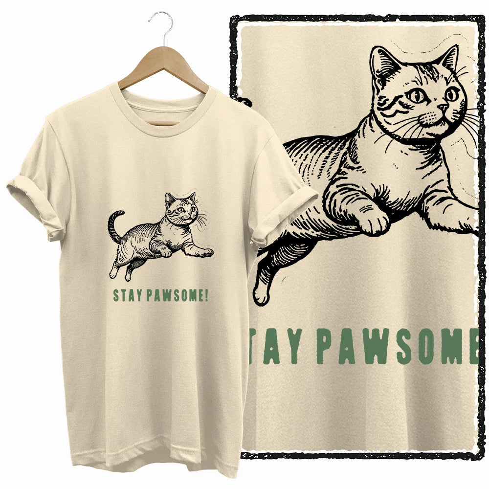COOLMIND BEIGE cat print exclusive graphic 100% cotton women T shirt big size loose cotton cat lover women tshirt LOVELY cat tee