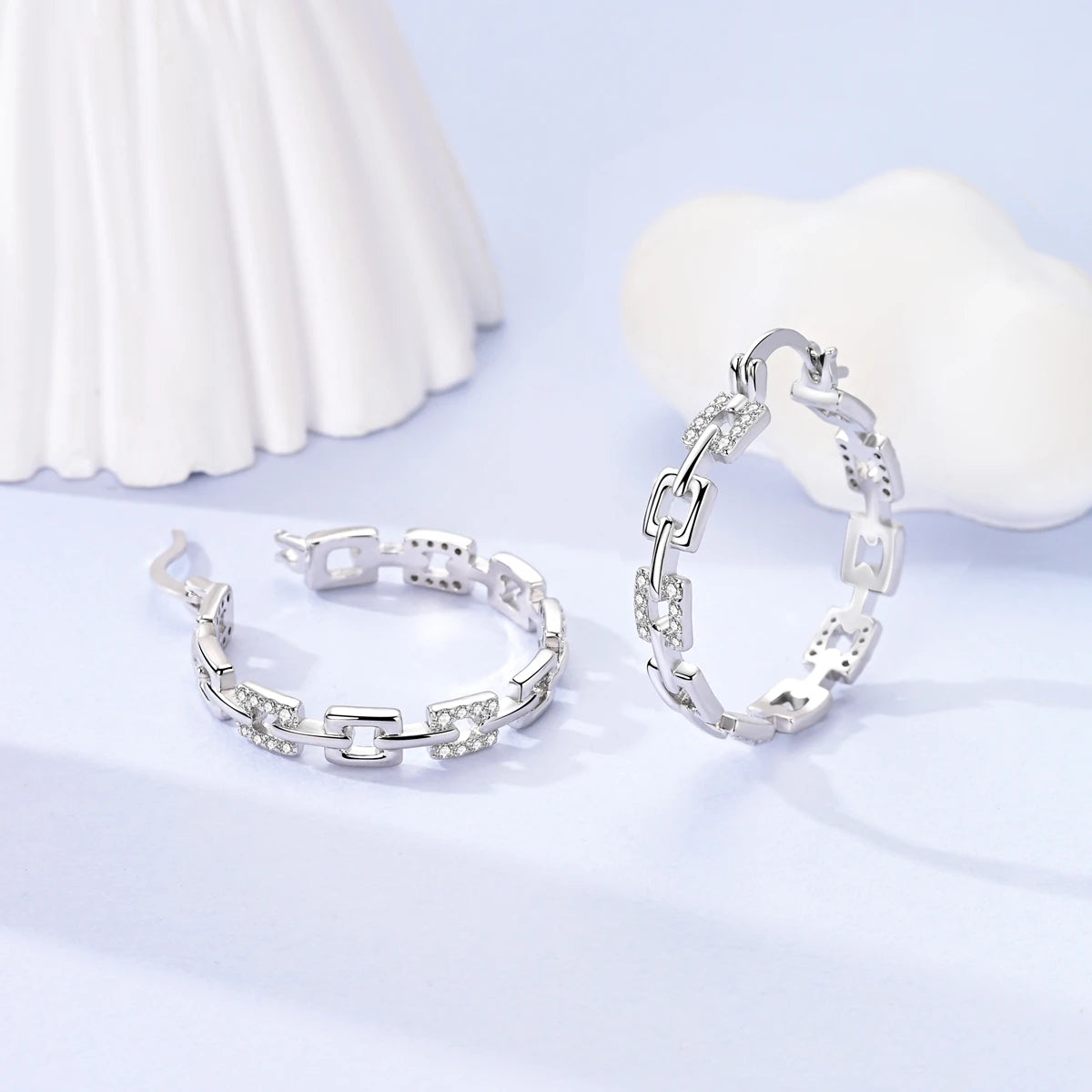 Orstarry S925 Sterling Silver Square Chain With Stone Inlaid Earrings Hoop Earrings For Women Jewelry Original Party Trendy Gift