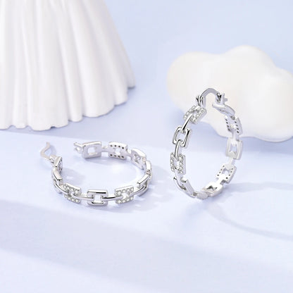 Orstarry S925 Sterling Silver Square Chain With Stone Inlaid Earrings Hoop Earrings For Women Jewelry Original Party Trendy Gift