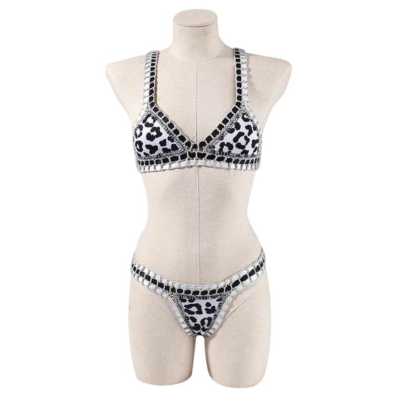 Reversible Crochet Bikini - Leopard Print Two Piece Swimwear Set | Luxury Poolside Suit