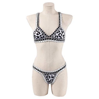 Reversible Crochet Bikini - Leopard Print Two Piece Swimwear Set | Luxury Poolside Suit
