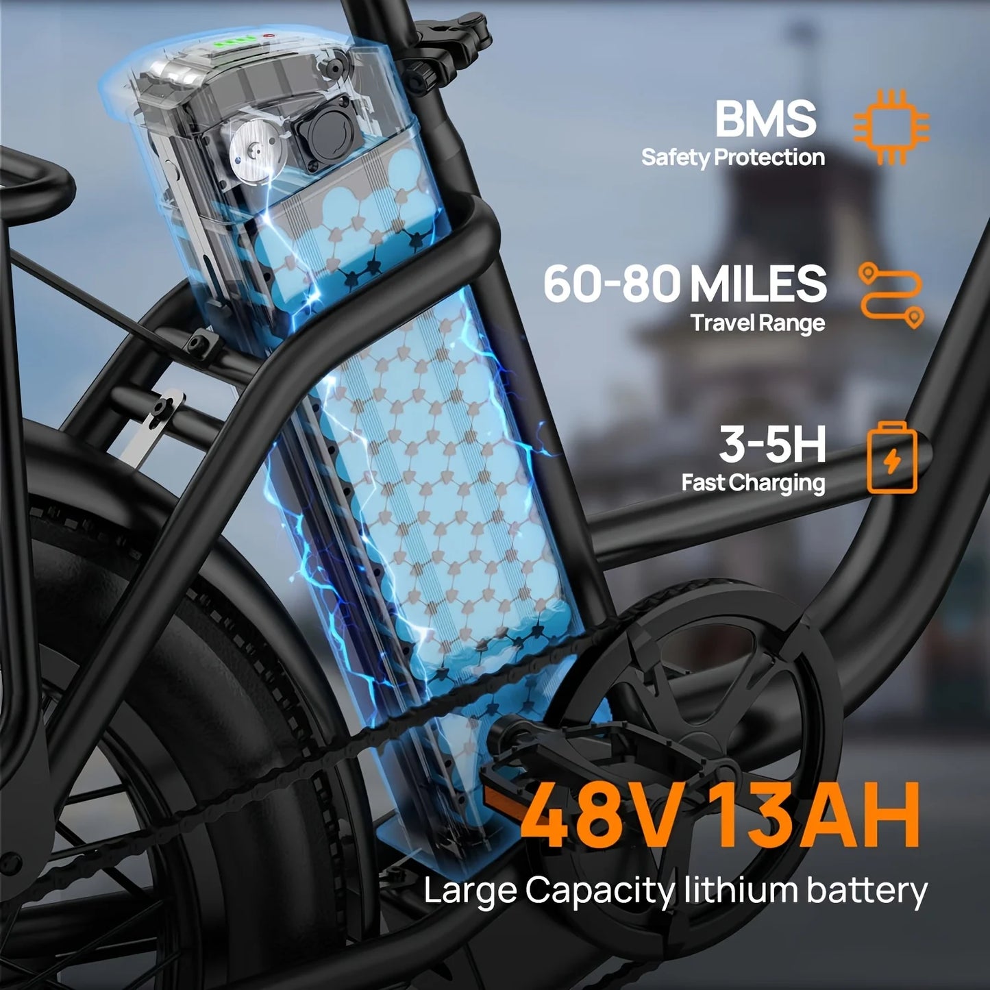 URLIFE 1000W E20 Electric Bike | 48V 13Ah Removable Battery, 28MPH, 20''X3" Fat Tire, 7-Speed E-Bike with Dual Disc Brake