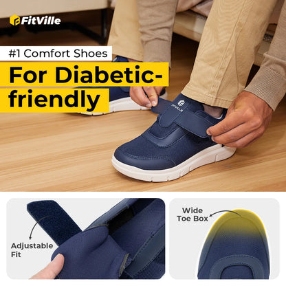 FitVille Men's Extra Wide Width Diabetic Shoes Lightweight Walking Casual Shoes for Swollen Feet Neuropathy Pain Relief