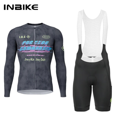 Men's Cycling Jersey Set - Quick Dry Long Sleeve Jersey & Mountain Bike Bib Shorts