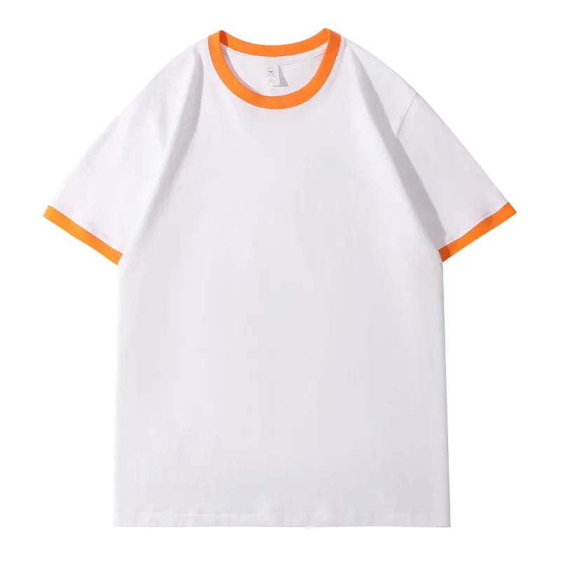 210G Heavy Cotton Men's T-shirt Edge-bumping O-Neck Short-sleeved Man T shirt Contrasting Color Splicing Men T-shirt Tops Tees