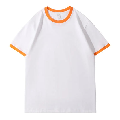 210G Heavy Cotton Men's T-shirt Edge-bumping O-Neck Short-sleeved Man T shirt Contrasting Color Splicing Men T-shirt Tops Tees