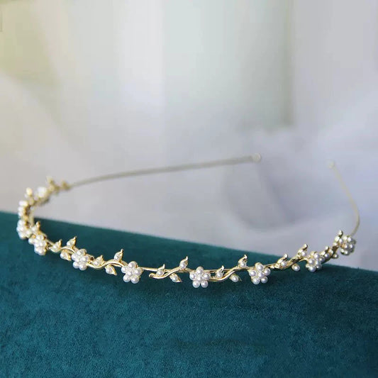 Elegant Korean Pearl Flower Hairband for Women Girls Fashion Vintage Alloy Headband Hair Hoops Accessories