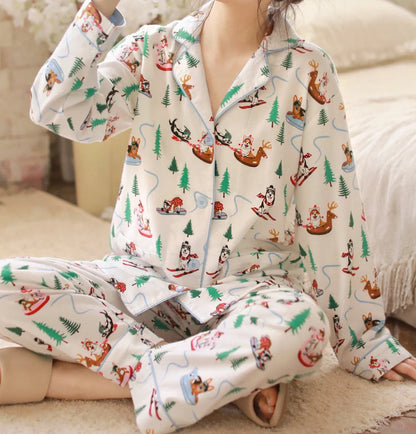 2026 Spring Autumn Winter New Home Clothes Women Cotton Pajamas Suit Cartoon Nightwear Comfort Shirt Pants Gift Loungewear