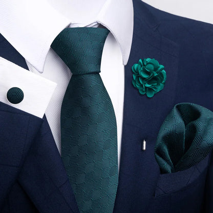 Luxury Mens Floral Black Gold Tie Set - Paisley Necktie Pocket Square Cufflinks  Brooch for Weddings and Parties