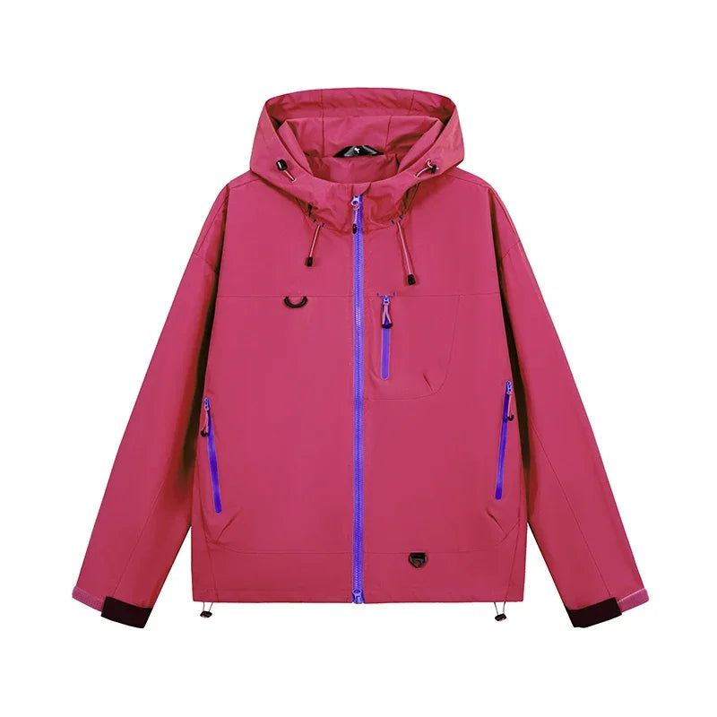 Unisex Couple Style Hooded Outdoor Jacket, Windproof Water Resistant Hiking Coat, Sports Outerwear for Cycling Fishing