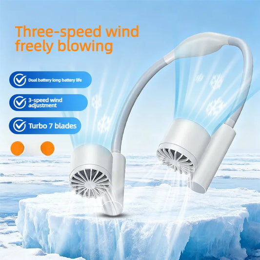 Portable Lightweight Halter Neck Air Cooling Fan Usb Rechargeable Outdoor Travel Sport Wearable Mini Hanging Neck Fan 3gear Wind