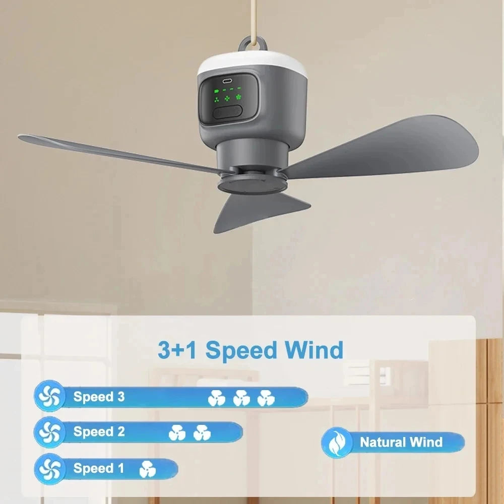 HOMEFISH 12000mAh Camping Ceiling Fan Portable Outdoor Tent Air Circulator Cooling Fan with High Capacity