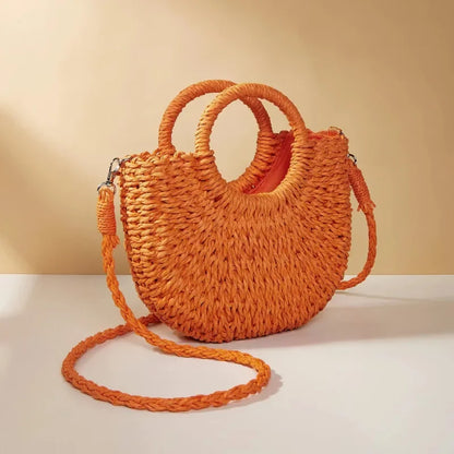 Straw Rattan Handbag – Large Capacity Half Moon Purse | Hollow Out Shoulder Bag