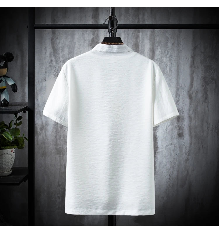 Shirts + Pants summer 100% Cotton linen shorts sleeve Men's Casual Sets Male Fashion trousers and shirts men full size M-5XL