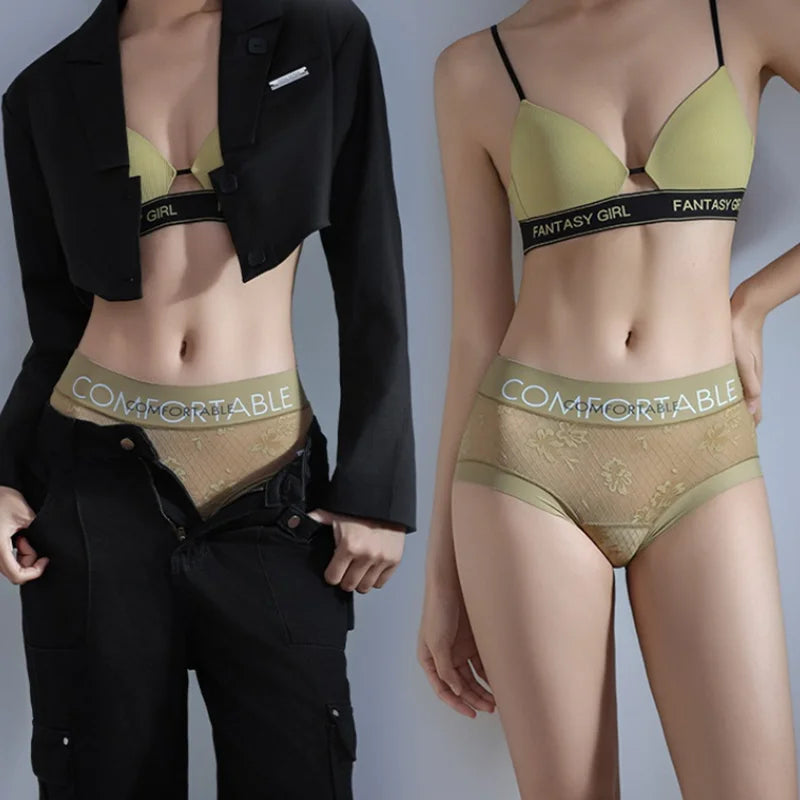Seamless Women Panties Lace Alphabet Fashion Hip Lift Slightly Tummy Tightening Simple Lengthening Silk Crotch