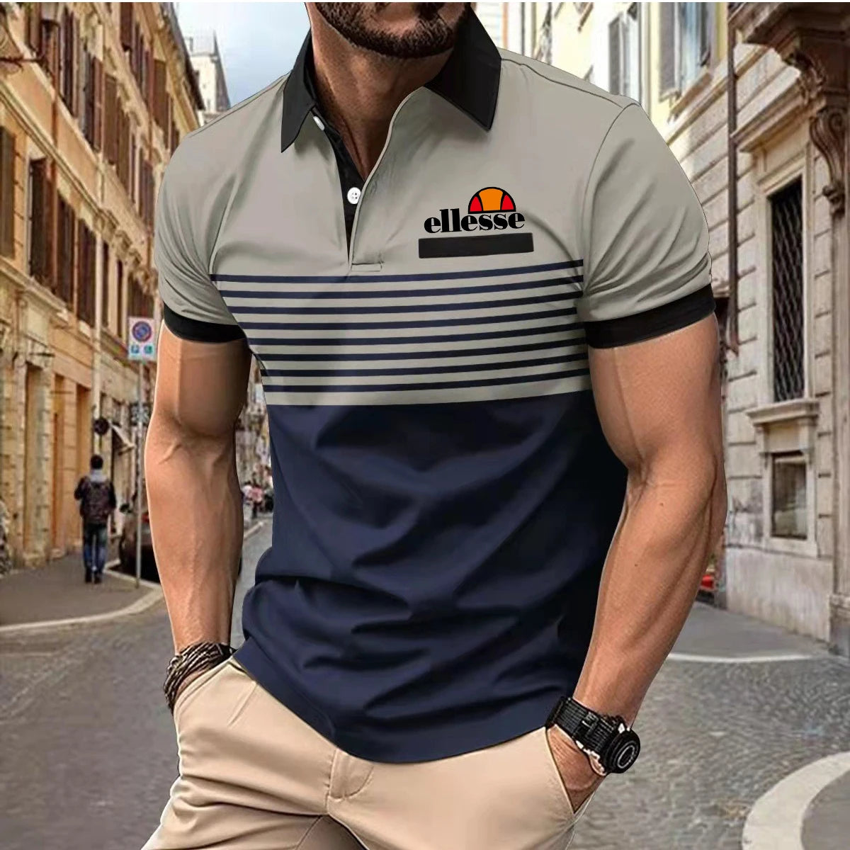Men's Short-sleeved Polo Shirt Casual 3D Printed Design Stripes Pattern Summer men Polyester Sports Polo Shirt Men's Clothing