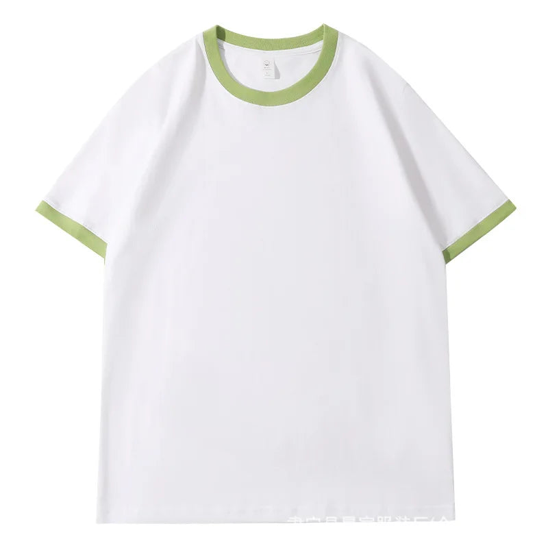 210G Heavy Cotton Men's T-shirt Edge-bumping O-Neck Short-sleeved Man T shirt Contrasting Color Splicing Men T-shirt Tops Tees