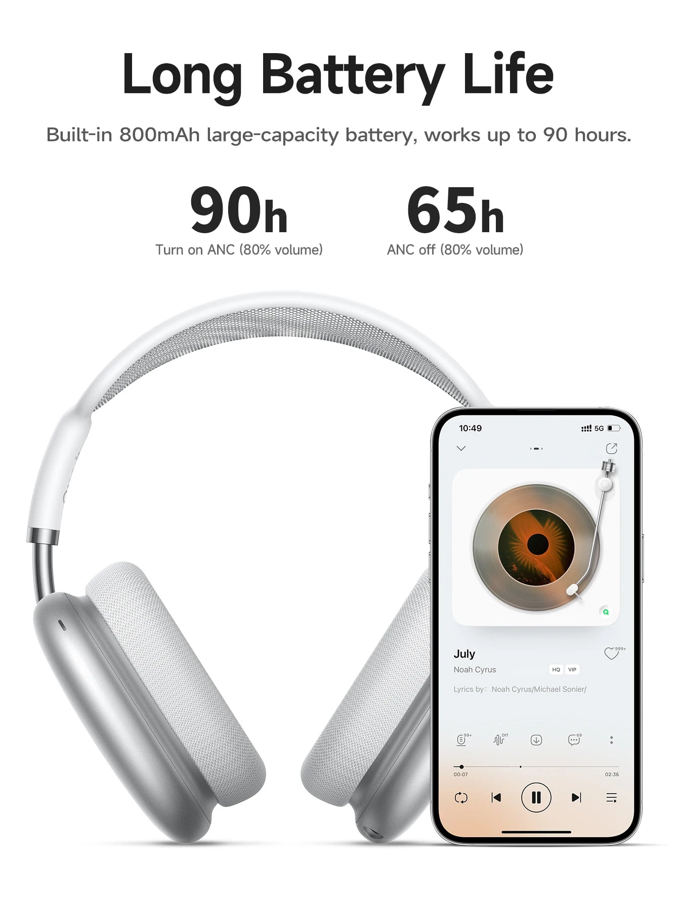HOCO W55 Plus ANC Noise Reduction Over-ear Bluetooth 5.4 Headphones Wireless Sport Headset Head mounted For Smart Phone AUX mode