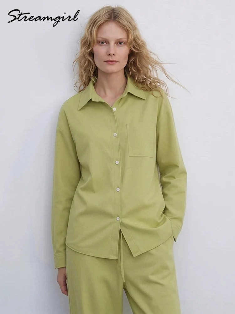 Streamgirl Linen Pants Sets For Women Summer Suits Pink Two Piece Trouser Women's Suit Sets Linen Shirt Set Oversize Outfit Suit