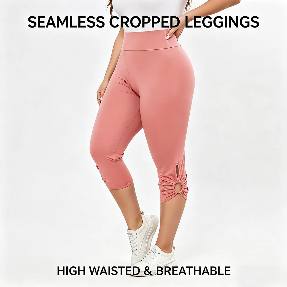 Women's plus Size Stretch Leggings Summer Elastic Waist Seamless Casual Capri Pants Short Length Essential Leggins for Mujer