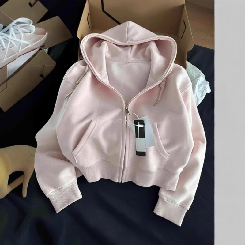 Cardigan Hooded Sweatshirt Women's New Spring and Autumn Top Loose Casual Short Style