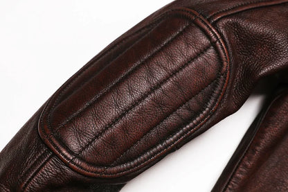 2025 Vintage Brown Genuine Leather Jacket Real Natural Cowhide Men Motorcycle Biker Coat Mens Slim Calf Skin Coat