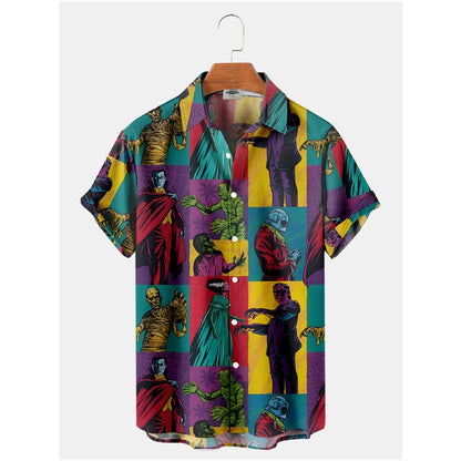 Retro Movie Character Shirt - Casual Summer Short Sleeve Hawaiian Top for Men - ZOOMNSTORE