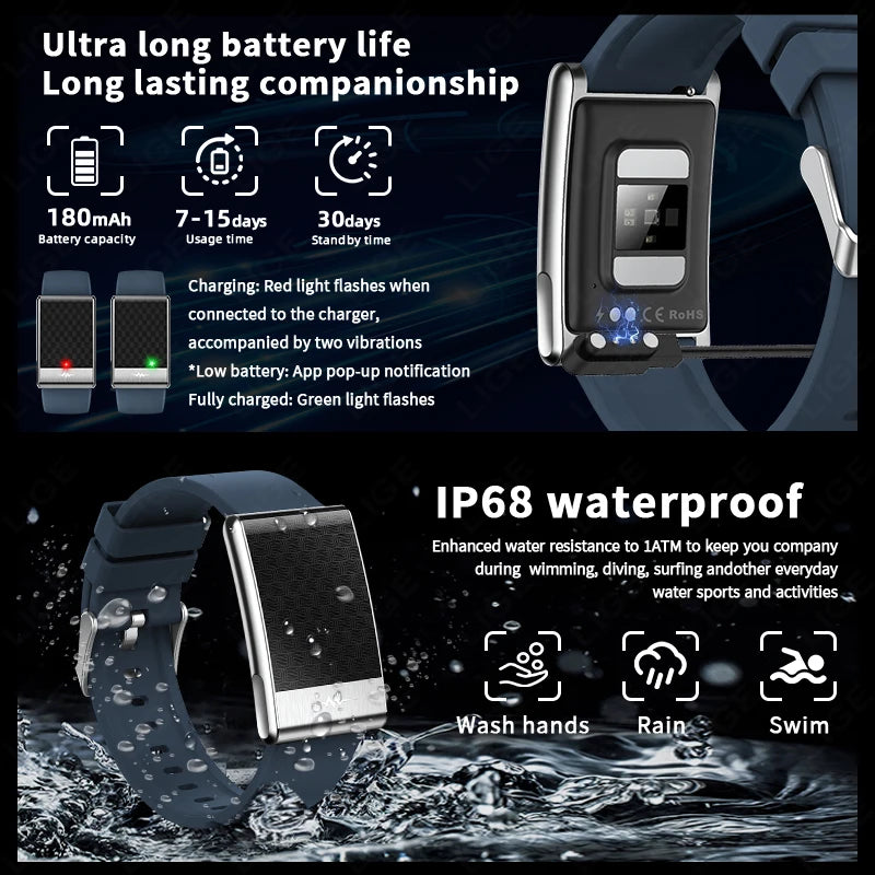 New ECG Health Smart Bracelet Men Women Heart Rate Blood Pressure Blood Lipids Uric Acid IP68 Waterproof Sport Band Smartwatches