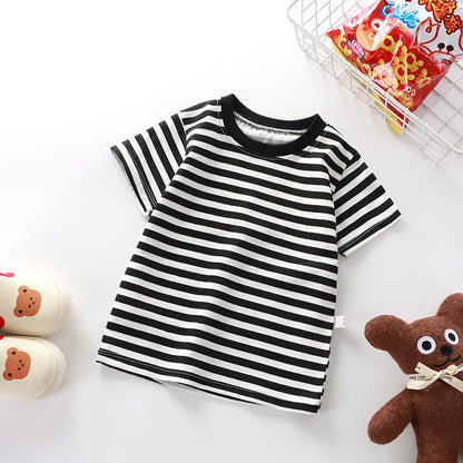 1pcs Kid 100% Cotton Short Sleeve T-shirt Summer Baby Comfortable Clothes Boys Girls Stripe Tee Children Breathable Leisure Tops