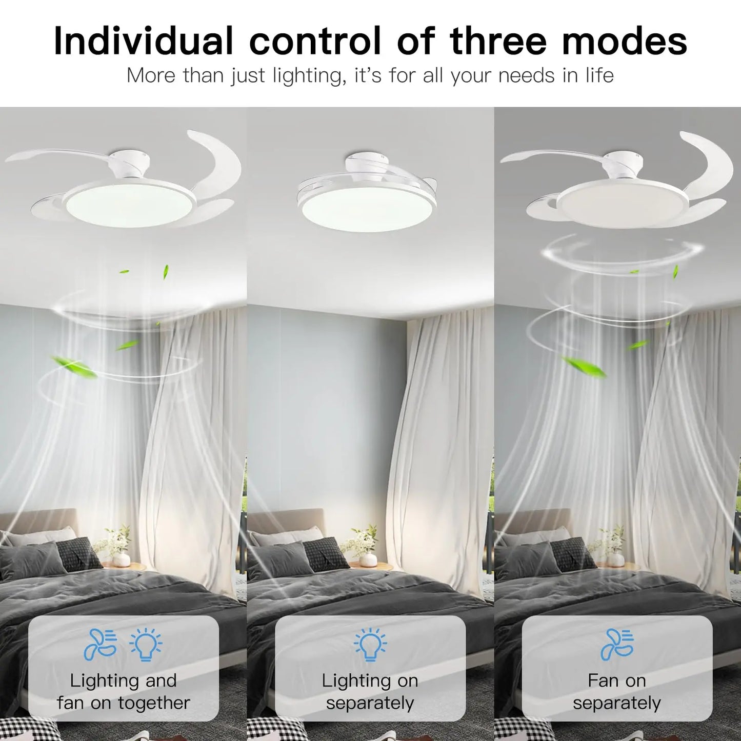Silent Ceiling Fan Light for Bedroom Decorative Lighting Lamp Air Invisible Blade Retractable Smart Ceiling Fan with Light