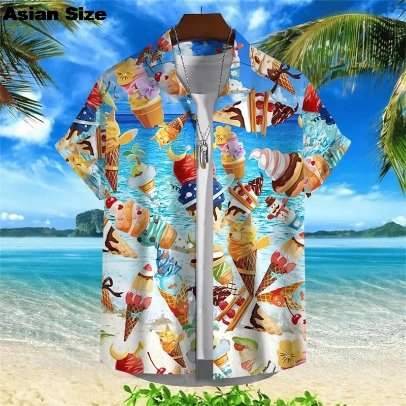 2025 Hawaiian Shirt For Men Summer Cold Ice Cream Short Sleeve Shirt Tops Casual Popsicle Blouses Icecream Female Button Clothes