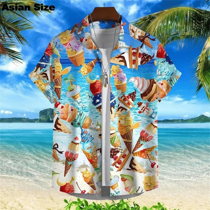 2025 Hawaiian Shirt For Men Summer Cold Ice Cream Short Sleeve Shirt Tops Casual Popsicle Blouses Icecream Female Button Clothes
