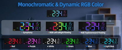 Large Digital Wall Clock - 162 LED with Remote Dual Alarm  RGB Colors